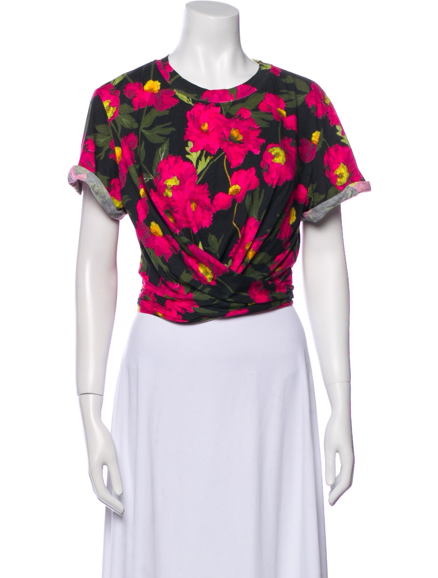 Alice + Olivia Floral Print Crew Neck Crop Top